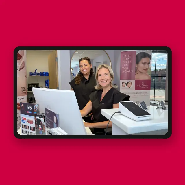 Beauty Awakened business commercial produced by DeWitt Studios, playing on a screen